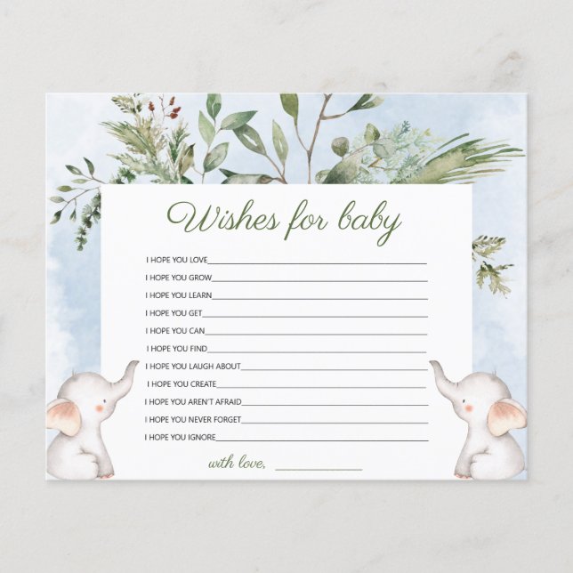 Voeux Pour Bébé Elephant Blue Baby shower Jeu (Devant)