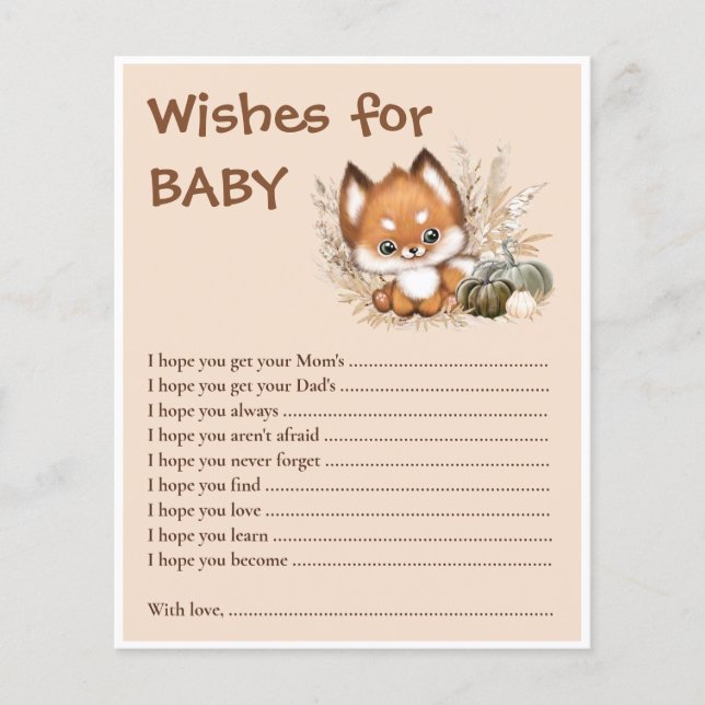 Voeux Pour Bébé Fall Jote Fox Baby shower Jeu (Devant)