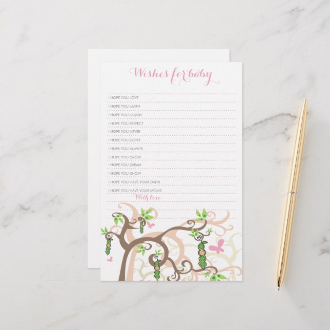 Vœux pour bébé fille pois dans un pod jeu de baby  (Devant/Arrière en situation)