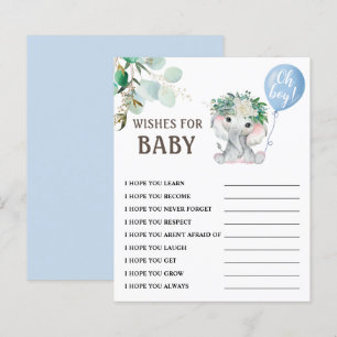 Voeux pour bébé   jeu Baby shower éléphant garçon