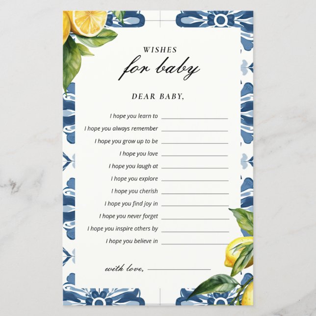 Voeux pour bébé Lemon Positano Baby shower Jeu (Devant)