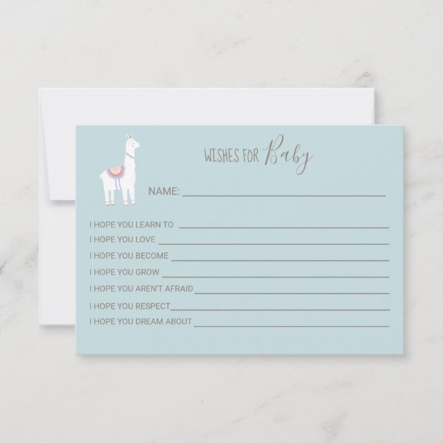 Voeux pour bébé Llama Baby shower garçon Cute Blue (Devant)