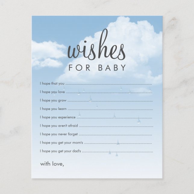 Voeux pour bébé nuages Baby shower Cartes de conse (Devant)