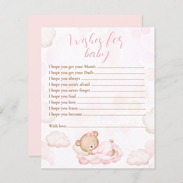 Voeux Pour Bébé Ours Rose Baby shower Jeu (Devant / Derrière)