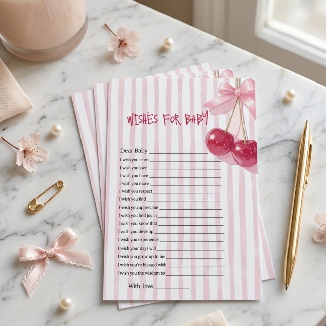 Vœux pour bébé Rose Ruban Rose Cerise Rouge Retro  (Créateur téléchargé)
