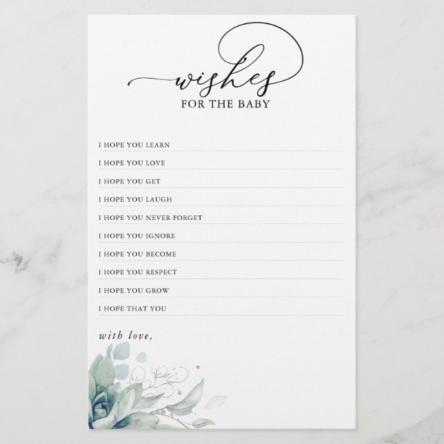 Voeux Pour Le Baby shower De Verdure Succulent Béb (Devant)