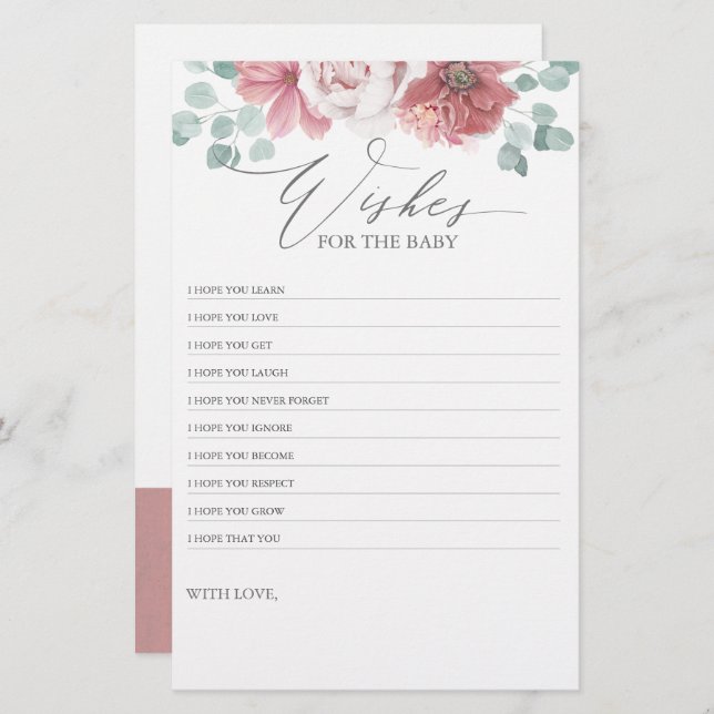 Voeux pour le bébé - Baby shower Fun Jeu Floral (Devant / Derrière)