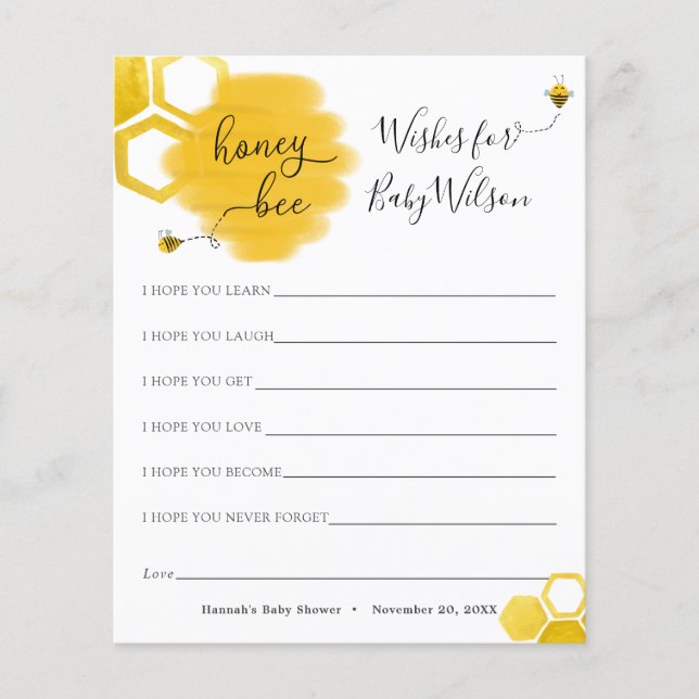 Voeux pour notre Baby shower d'abeilles miel (Devant)