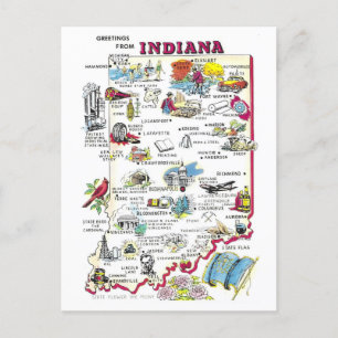 Voeux vintages de carte postale Indiana Map