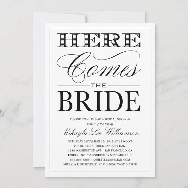 VOICI LA BRIDE 2| INVITATION À LA DOUCHE BRIDALE (Devant)