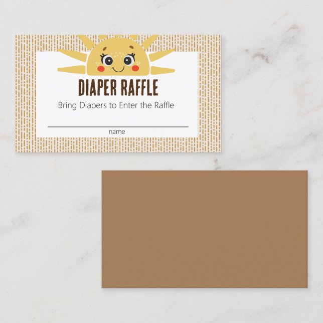 Voici la carte Raffle de couche de Baby shower Sun (Devant / Derrière)