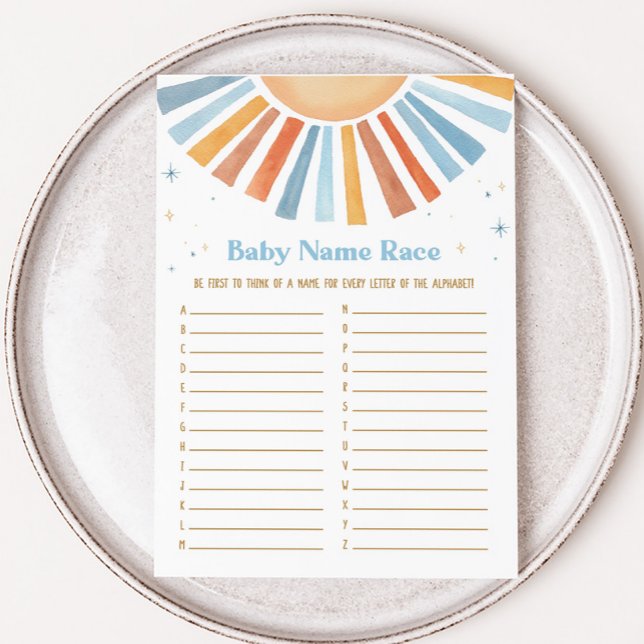 Voici le Baby shower Fils Baby Name Race Jeu (Boho Sunshine Baby Shower Baby Name Race Game)