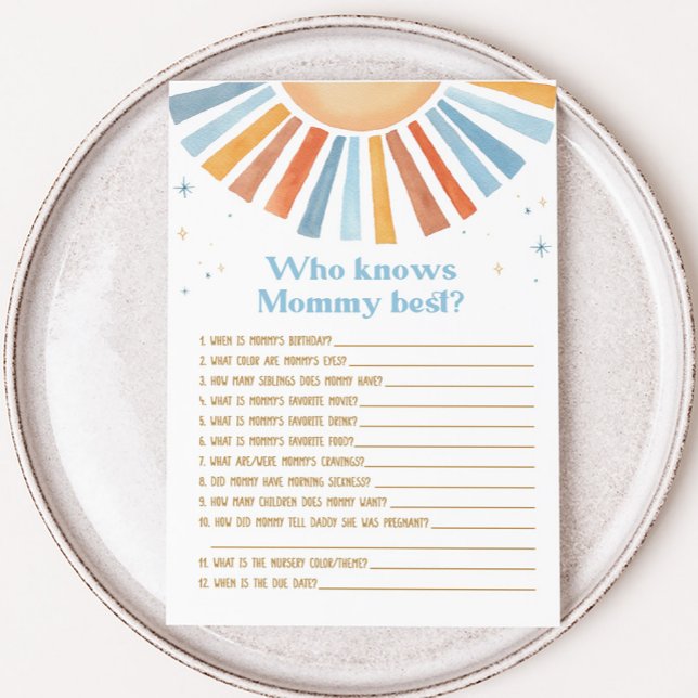 Voici le Baby shower Fils qui connaît le meilleur  (Boho Sunshine Baby Shower Who knows Mommy Best Game)