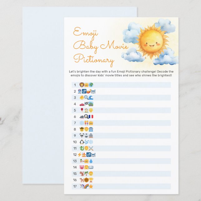Voici le jeu de Pictionary pour Baby Shower "Here  (Devant / Derrière)