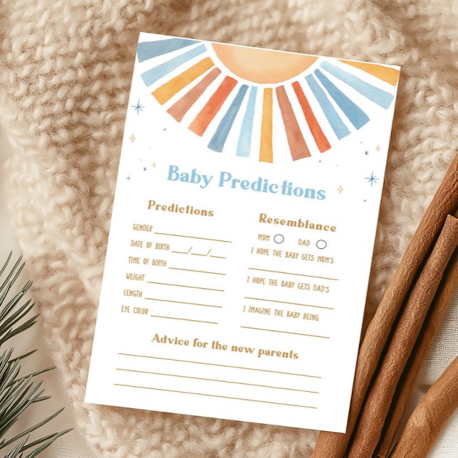Voici le jeu de prédictions de bébé Fils (Boho Sunshine Baby Shower Baby Predictions Game )