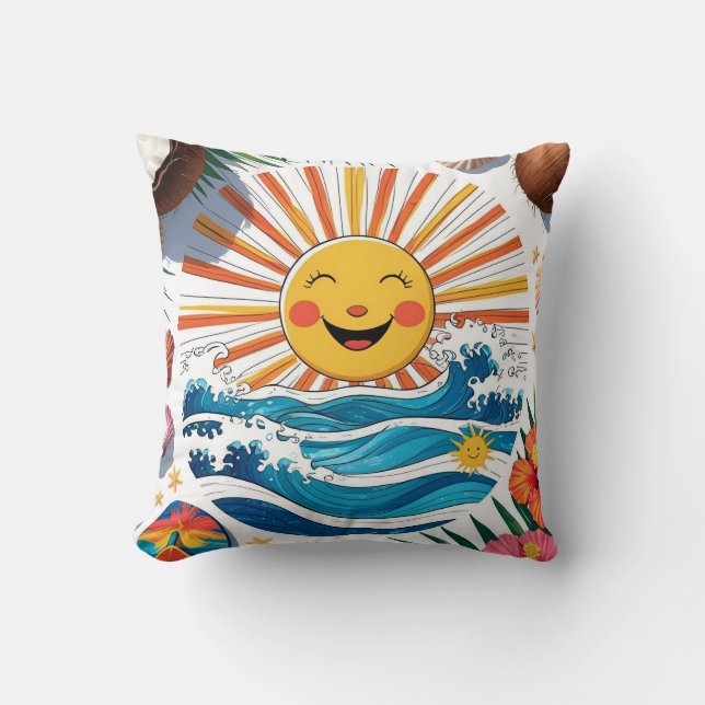 Voici le soleil – Coussin de jet bohème plage (Recto)