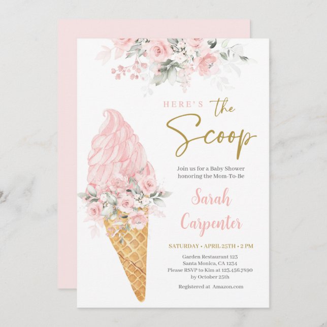 Voici The Scoop Baby shower Girl Invitation (Devant / Derrière)