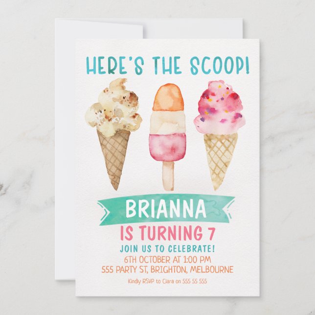 Voici The Scoop Ice-cream Invitation d'anniversair (Devant)