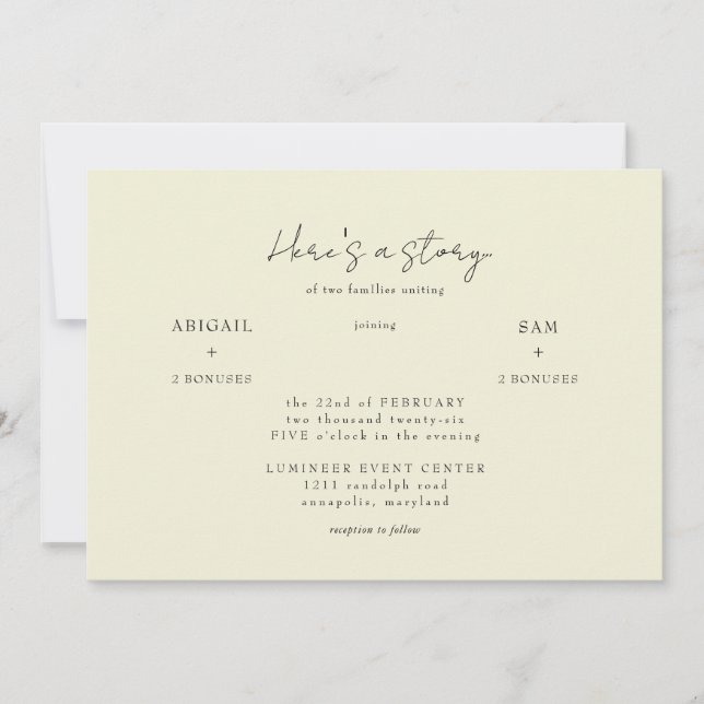 Voici une invitation de mariage jaune histoire (Devant)