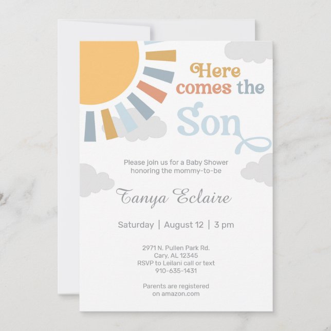 Voici venir le Fils garçon bébé douche invitation  (Devant)