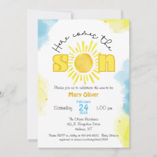 Voici vient le soleil baby shower invitation fils
