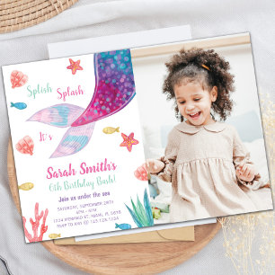 Voie de sirène rose foncé Invitation Anniversaire