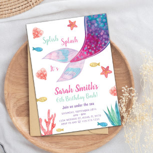 Voie de sirène rose foncé Invitation Anniversaire