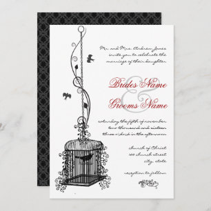 Voie d'oiseaux victorienne Boho rouge Invitations