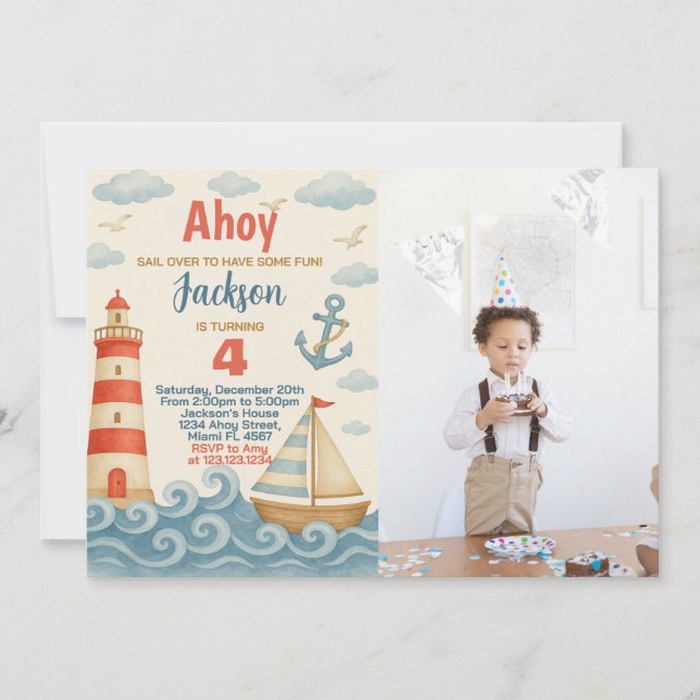 Voile Away Nautique Anniversaire Invitation (Devant)