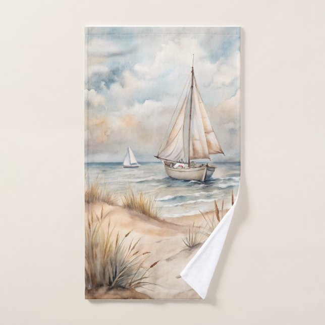 Voile paisible Watercolor Côte (Serviette à main)