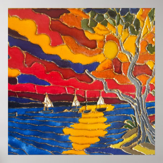 Voiles au coucher du soleil – Impression d'art côt