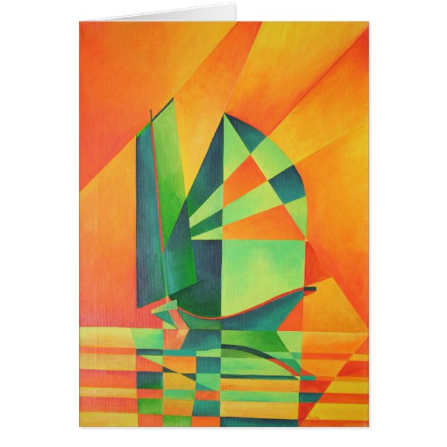 Voiles chinoises en junk à Sunrise Orange et Vert (Devant)