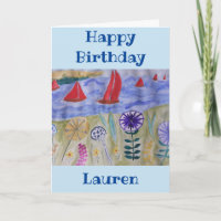 Voiles rouges & Fleurs Carte d'anniversaire