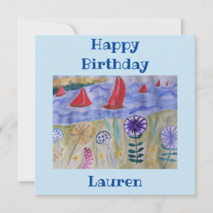 Voiles rouges & Fleurs Carte d'anniversaire plate