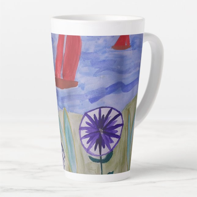 Voiles rouges & Fleurs Latte Mug (Angle droit)