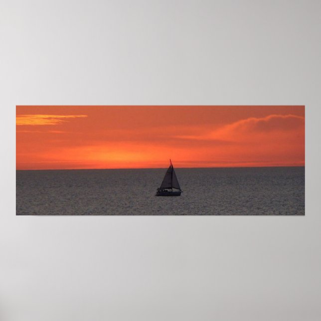 Voilier En Mer Au Coucher Du Soleil Poster (Devant)