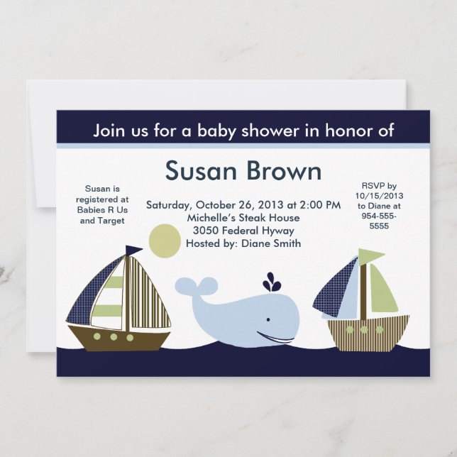 Voilier / Invitation Baby shower baleine (Devant)
