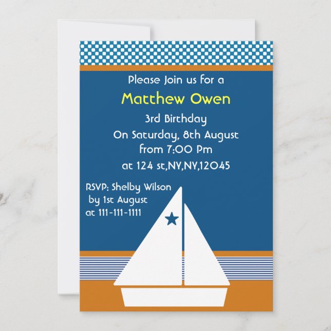voilier Nautique Anniversaire Fête Invitation (Devant)
