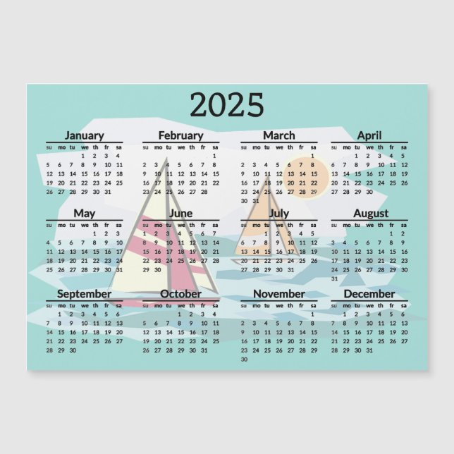 Voiliers Bateaux 2025 Calendrier Carte magnétique (Devant)