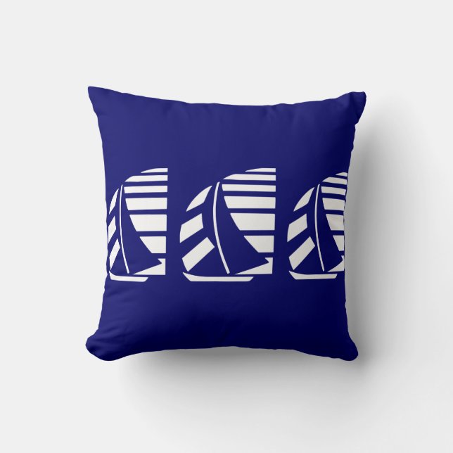 Voiliers de course blancs sur un coussin jeté bleu (Recto)