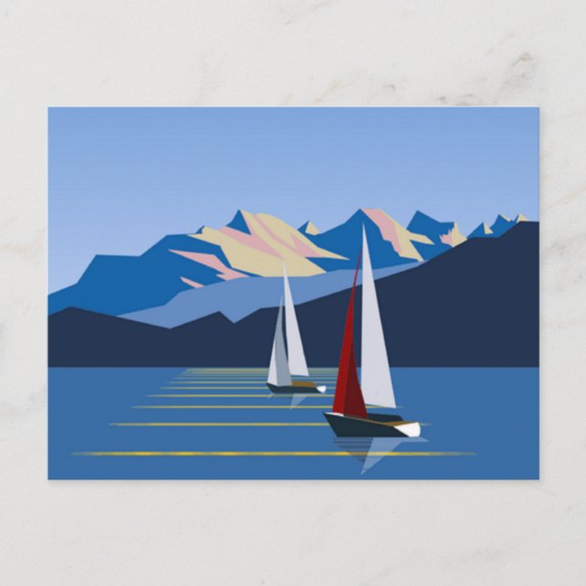 Voiliers Et Montagnes Carte Postale (Devant)