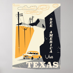 Voir america - Texas 1950s affiche de voyage vinta