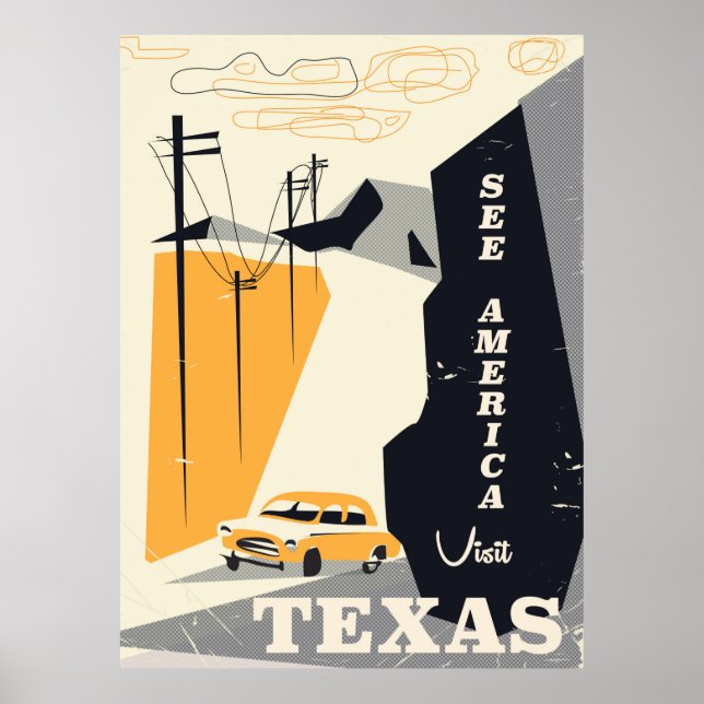 Voir america - Texas 1950s affiche de voyage vinta (Devant)