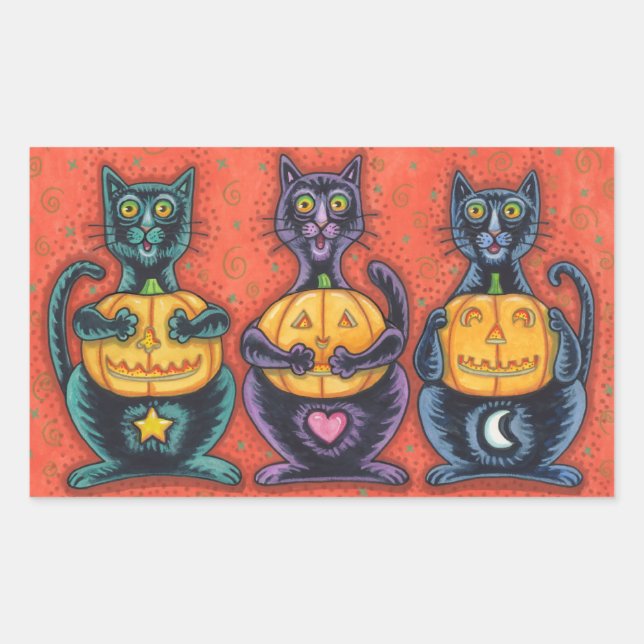 VOIR AUCUN MAL CHAT NOIR STICKERS FEUILLE Rectangl (Devant)