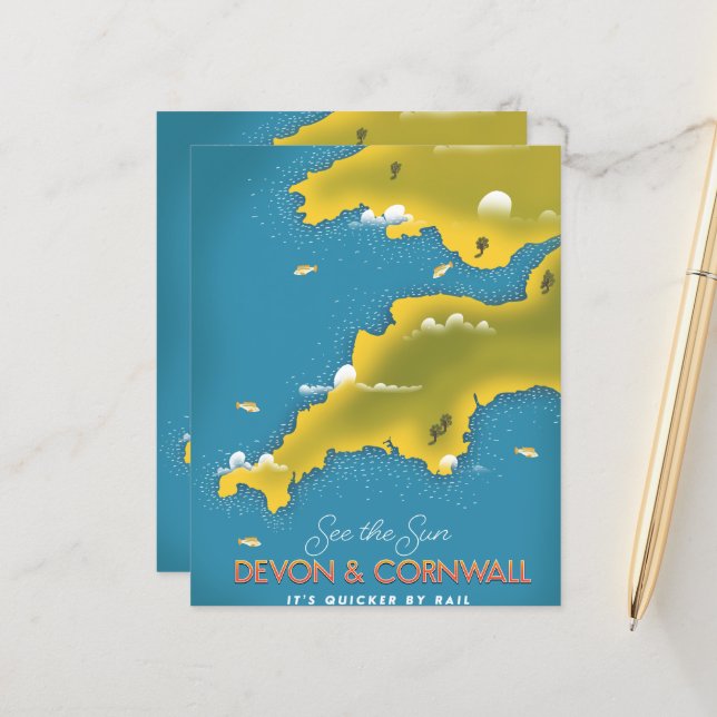 Voir l'affiche de voyage Sun - Devon & Cornwall. (Devant/Arrière en situation)