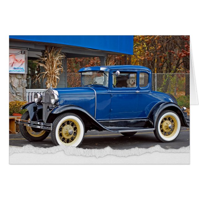 Voiture antique par Diner avec Bichon Frise Dog (Devant horizontal)