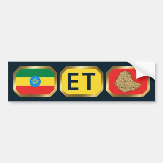 Voiture Autocollant de code de carte de drapeau éthiopien (Devant)