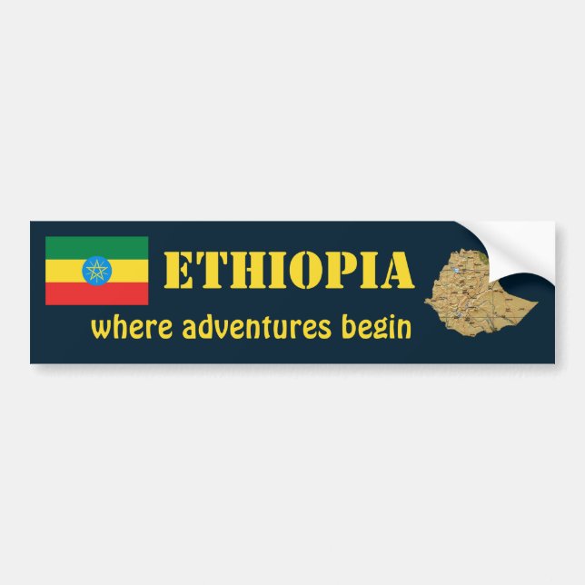 Voiture Autocollant de drapeau + carte d'Éthiopie (Devant)