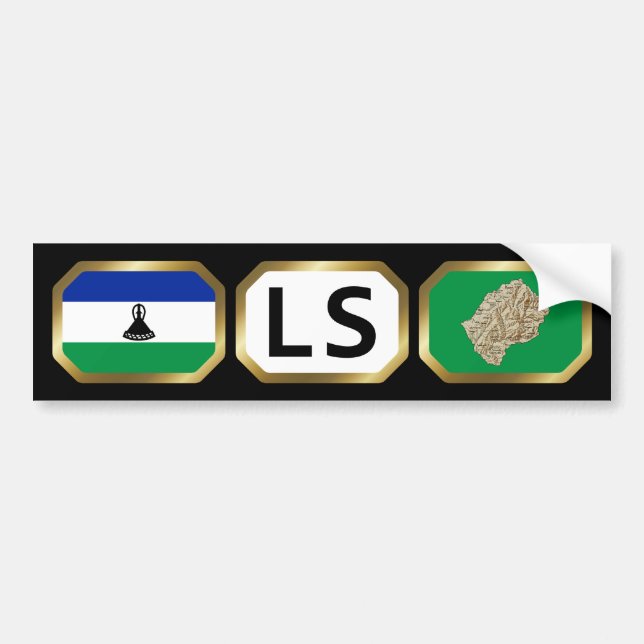 Voiture Autocollant de drapeau de carte du Lesotho Code B (Devant)