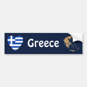 Voiture Autocollant de drapeau grec en forme de cœur + car